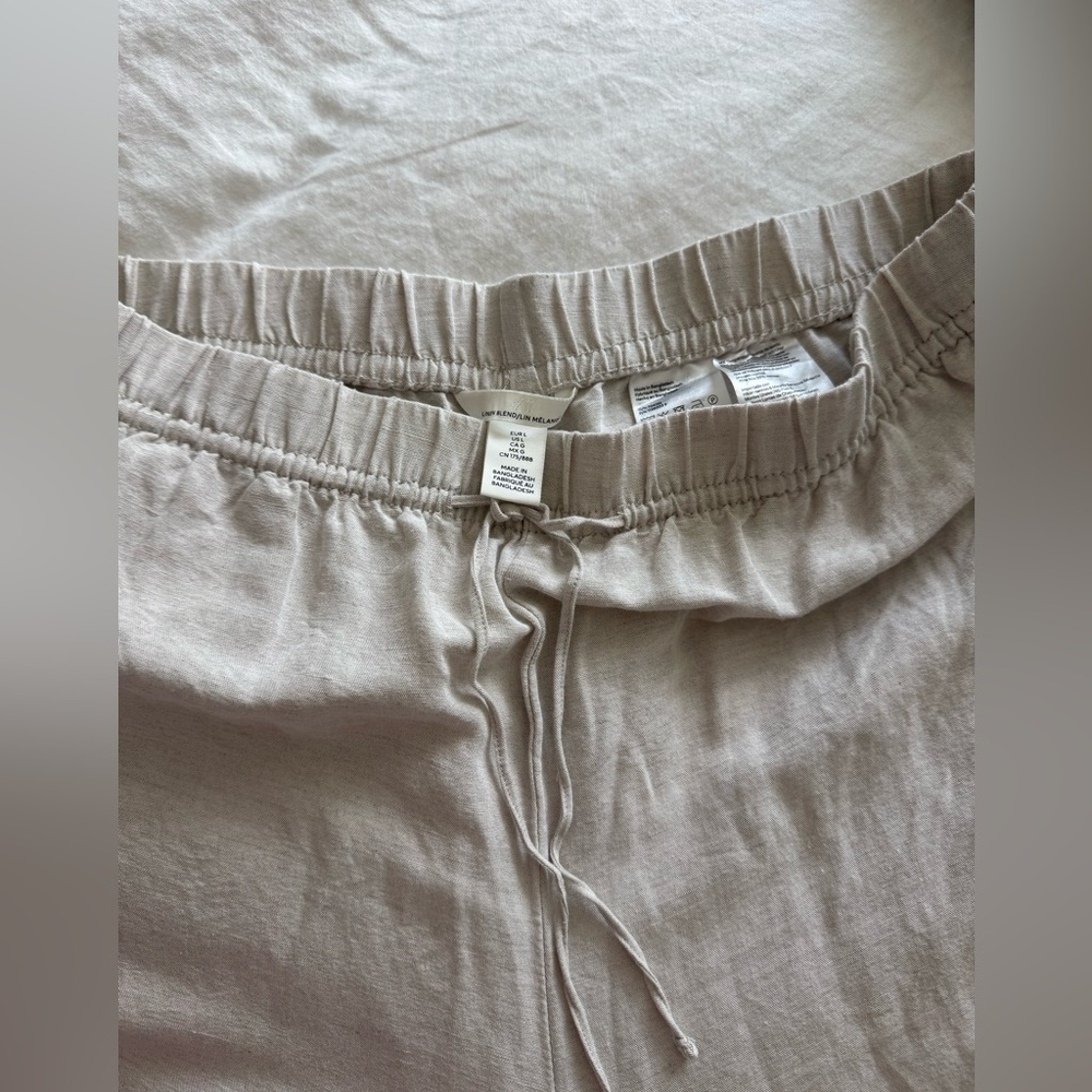H&M linen blend drawstring wide-leg pants - beige/tan